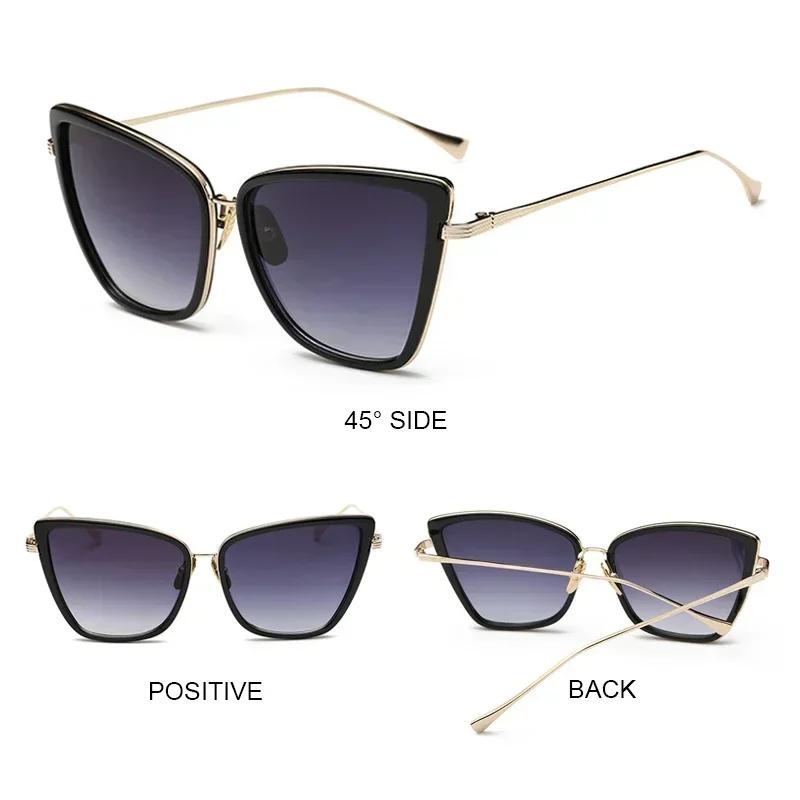 Metal Retro Oversized Sunglasses Women Sexy Cat Eye Luxury Sun Glasses Female Black Gradient Vintage Ladies