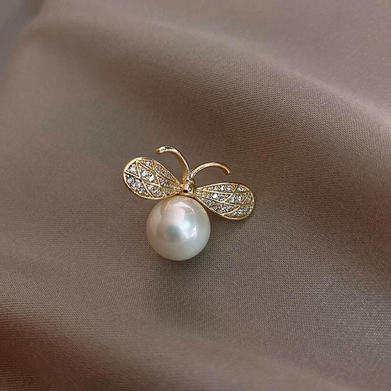 Niedliche kleine Bienen-Sonnenbrosche für Damen Perlen-Herz-Brosche Anstecknadel Geschenk Strass-Broschen Freundin Party Anlaufgeschützt Schnallenbrosche Schmuckgeschenk