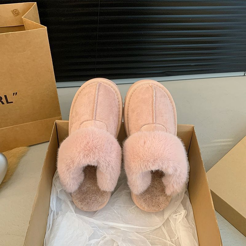 Korean version of pink snow boots, half-towed women's outer wear 2025 winter new Mao Mao shoes, piled and thickened warm cotton shoes