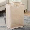 Breathable Linen Laundry Basket Collapsible Hamper Wood Handle Storage Bin Large Capacity Dirty Clothes Organizer Multi Purpose Home Bathroom Storage