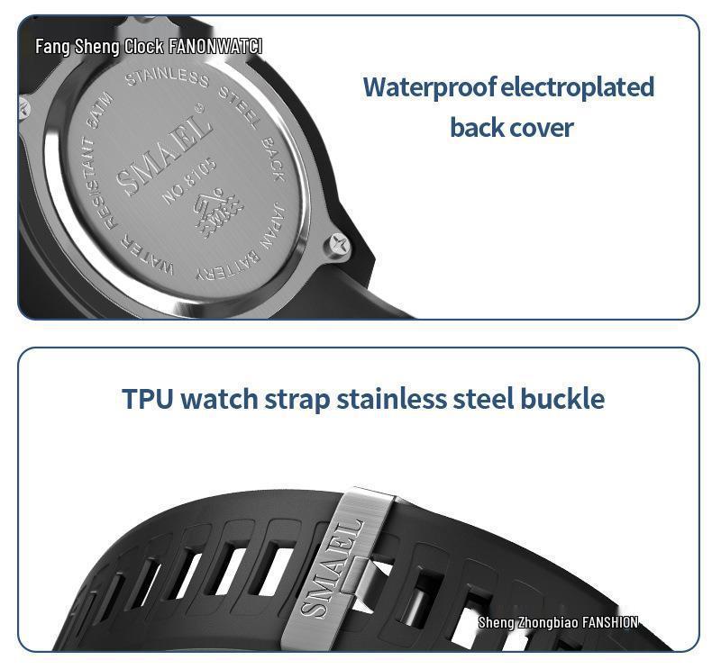 SMAEL Men's Outdoor Sports LED Watch - Waterproof, Multifunctional with Night Light