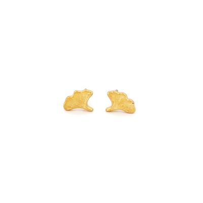 Golden Ginkgo Leaf Stud Earrings - Handmade 925 Sterling Silver with Gold Plated Jewelry for Women's Gift