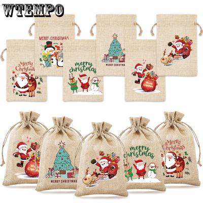 24 Stück Weihnachtsgeschenktüten Süßigkeiten Geschenkaufbewahrung Jutesäcke Kordelzugbeutel Partyverpackungsbeutel Kordelzugbeutel