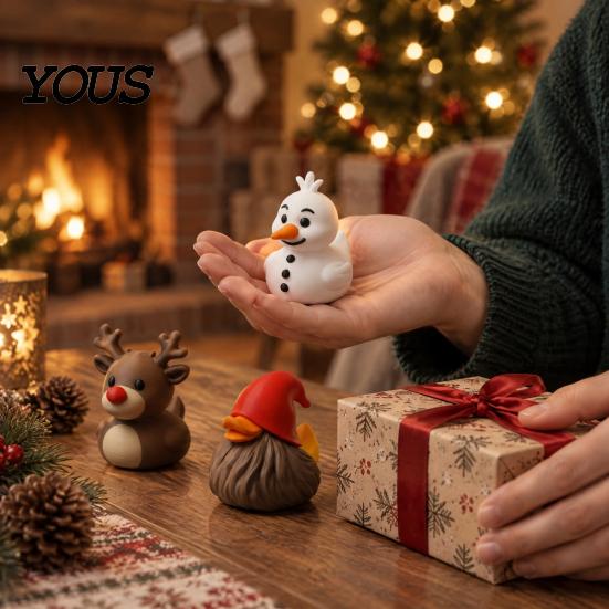 Gnome Olaf Reindeer Decor 3Pcs Christmas Duck Figurines, 3D Printed Winter Squad, Gnome, Unique Seasonal Collectibles & Snowman Mini