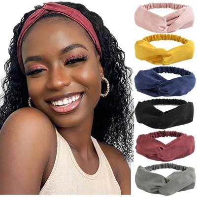 Twisted Elastic Headbands Solid Color Criss Cross Hairband Vintage Suede Head Wraps For Women Non Slip Yoga Workout Turban Headwrap Hair Accessories