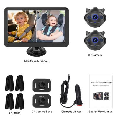 Baby Car Camera, Dual Channel 9 Inch 1080P Baby Monitor with 2 IR Night Vision Camera and 150 Degrees  Wide Viewing