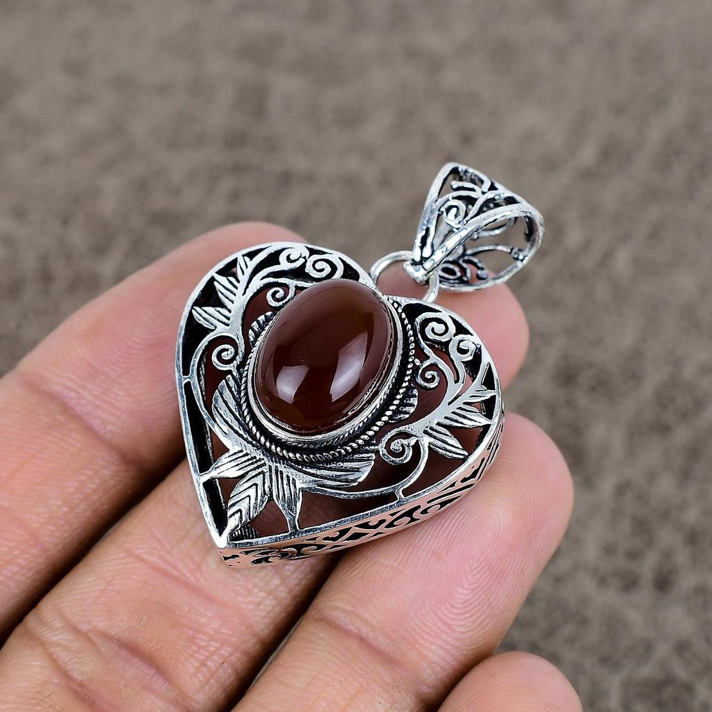 Carnelian Gemstone Handmade 925 Sterling Silver Jewelry Pendant 1.77" KKG-5