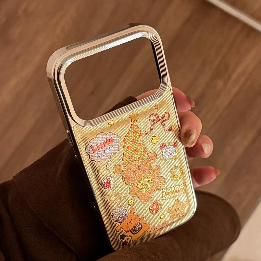 Compatible with Apple 17 Pro Max: Gilded Yellow Stars & Small Dog Cartoon Electroplated Case for iPhone 15/13.