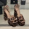 Modowy Styl Pokazu Mody Modne Dżety Wzór Lamparta Damskie Sandały Gladiator Lato Podwójna Platforma Koturny Grube Wysokie Obcasy Buty