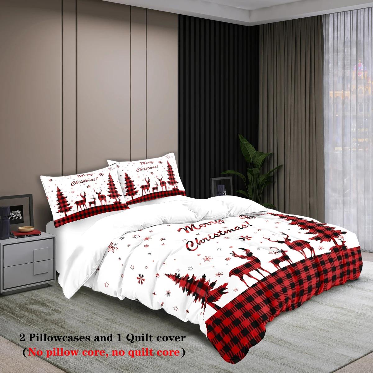

3pcs Merry Christmas themed pattern bedding set, Christmas tree, for teenagers and adult s bedroom, a Christmas gift EU Twin(135x200cm)