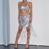 European & American Hot Selling Metal Sequin Sling Backless Women's Party Set 23883