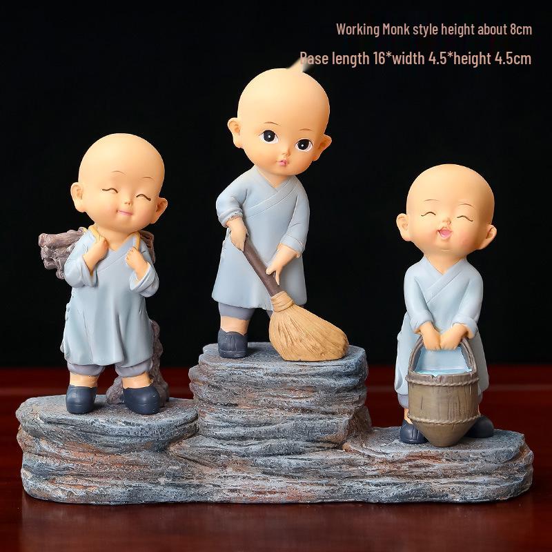 Zen Little Monk Resin Figurine: Creative Chinese Decor for Home or Entrance Table