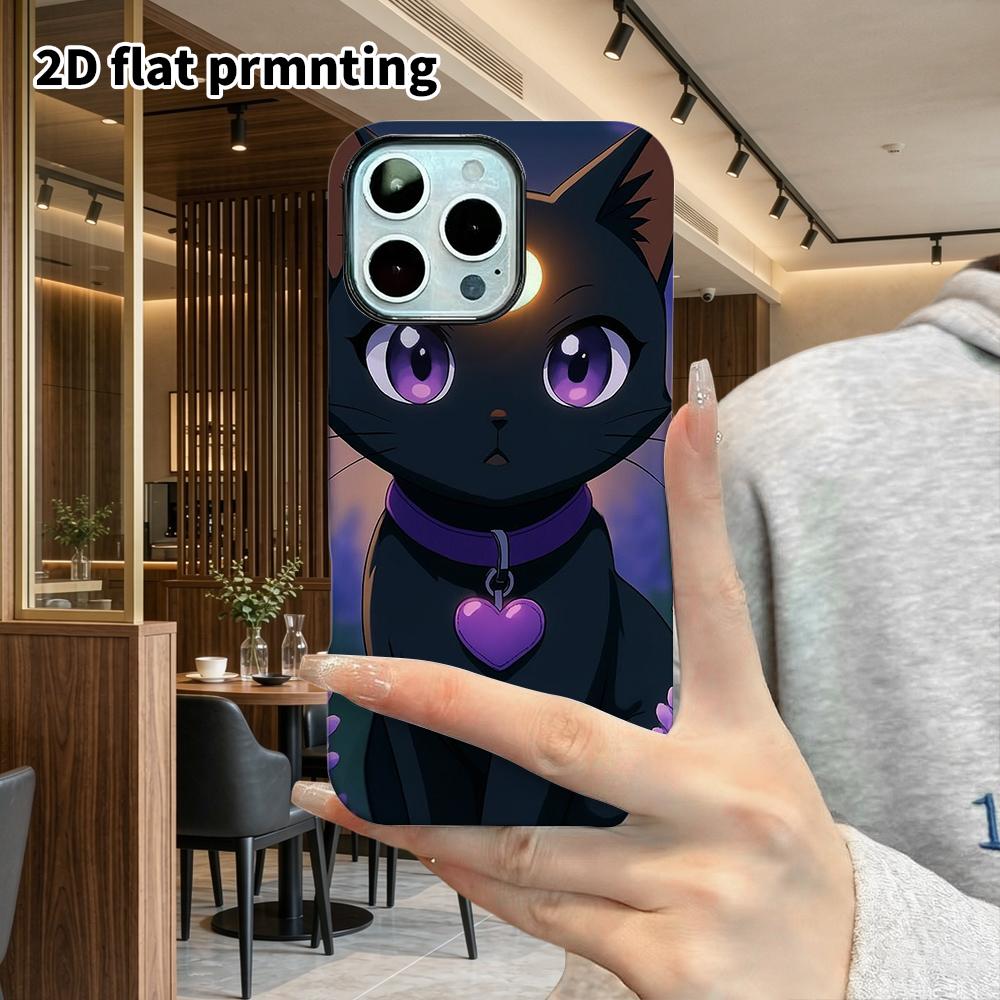 Phone Case: 2D Flat Design Suitable for iPhone 18, 17, 16, 15, 14, 13 Pro Film Protective Case, Couple Style, Black Moon Cat, Christmas and Halloween 