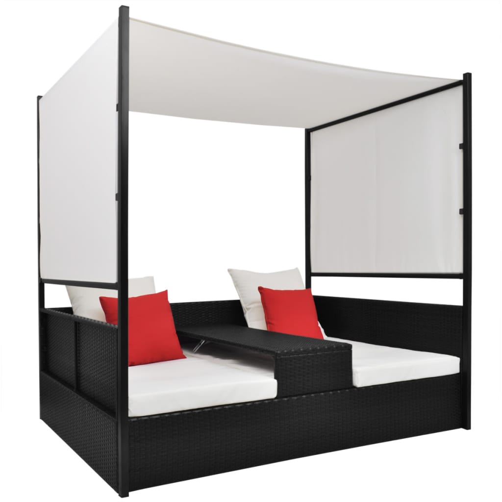 Garten Daybed mit Baldachin Schwarz 190*130 cm Polyrattan