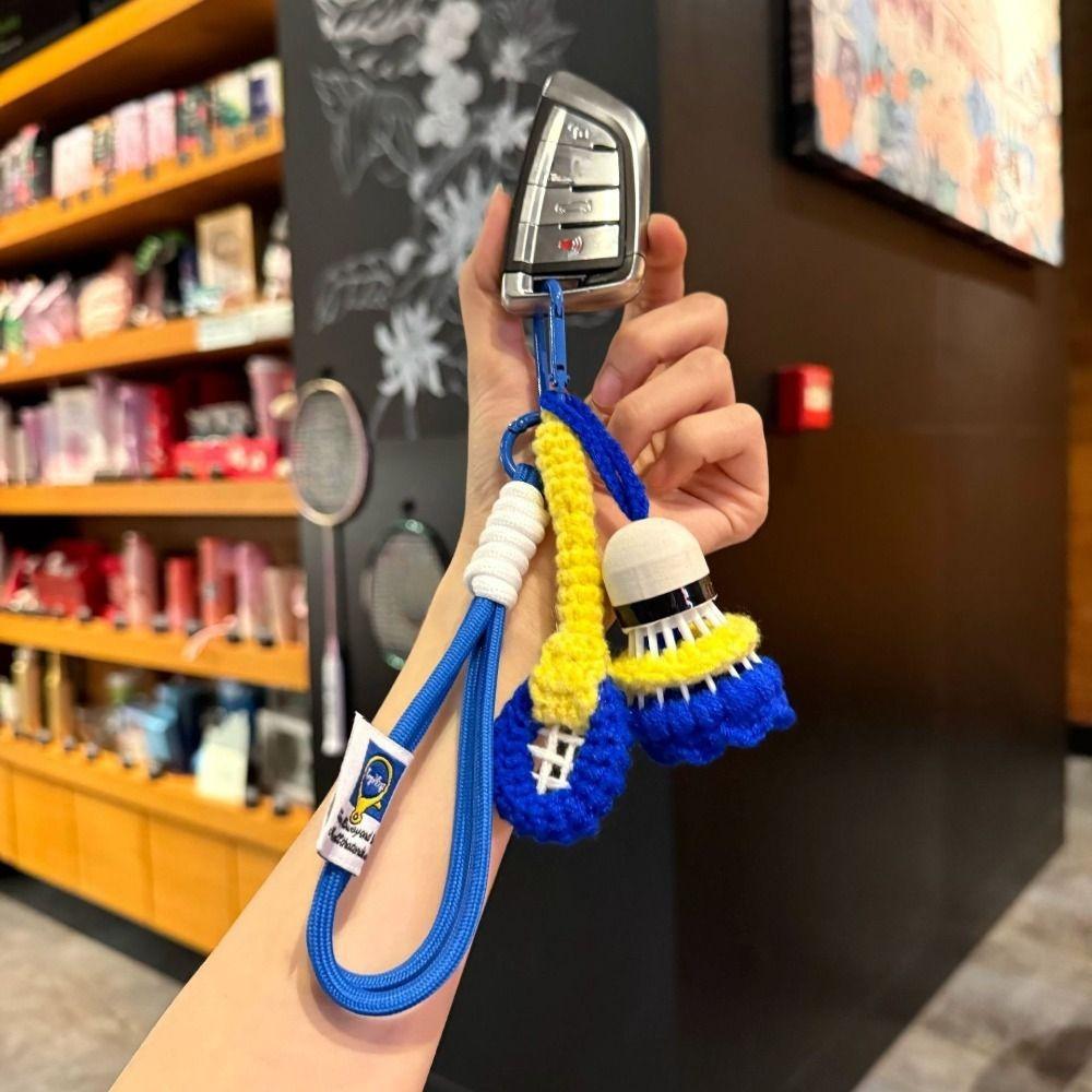 Mini Crochet Badminton Keychain Bright Color Car Keyring Knitted Badminton Pendant  Backpack Decor