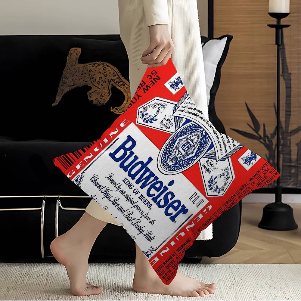 König des Bieres B-Budweiser Kissenbezüge Cartoon Sofa Dekorativ Zuhause Doppelseitiger Druck Kurzer Plüsch Niedliche Kissenhülle