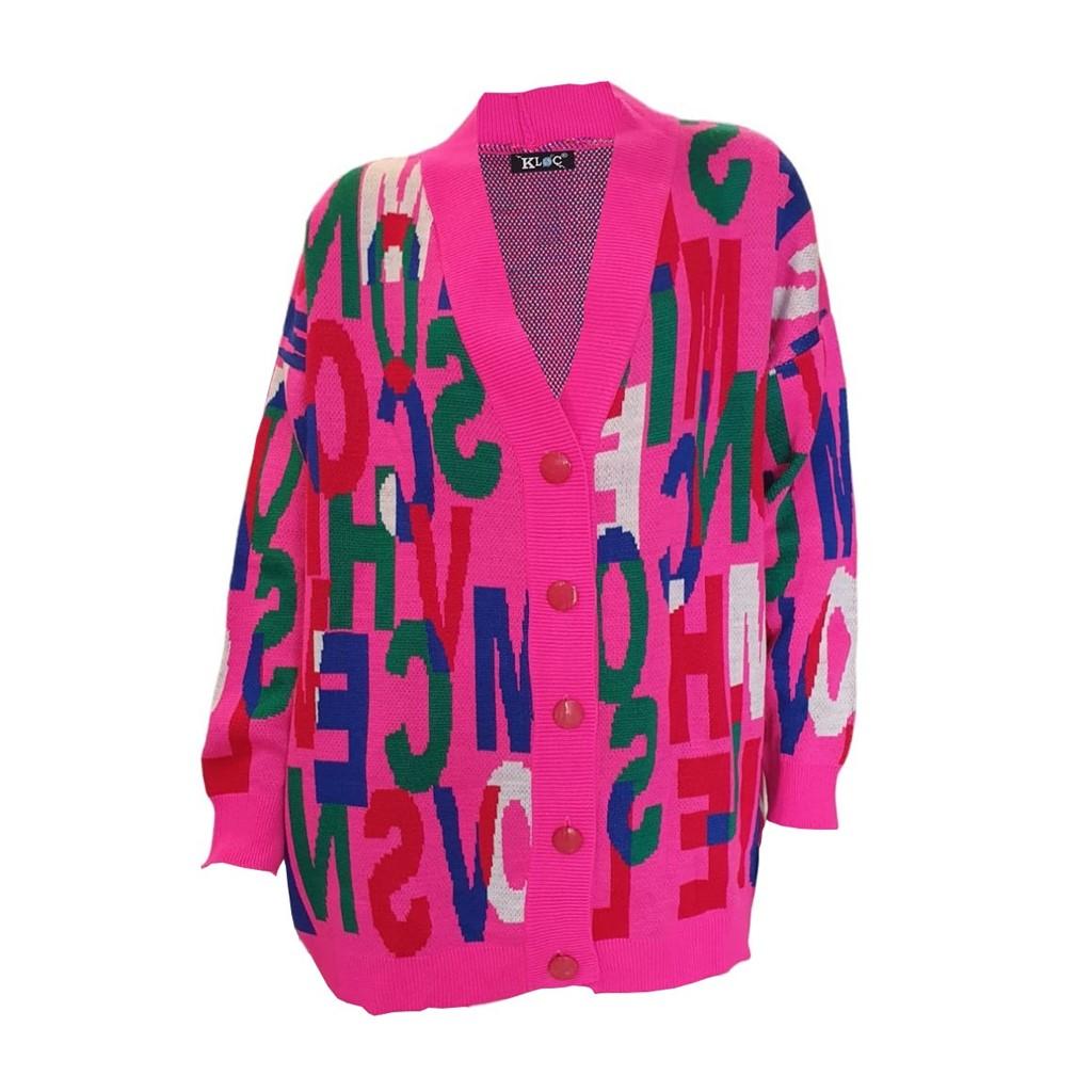 

Повседневная женская трикотажная куртка больших размеров Kloç с узором на пуговицах