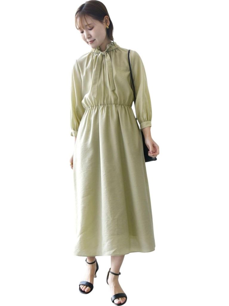SHIPS for women Gathered Bow Light One Size Dress, Neck, 3/4 Sleeves, Tie, Green, 314514732,