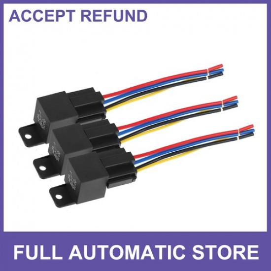 3Pc DC 48V 40A SPDT Automotive Car Relay 5 Pin 5 Wires with Harness Socket Plug