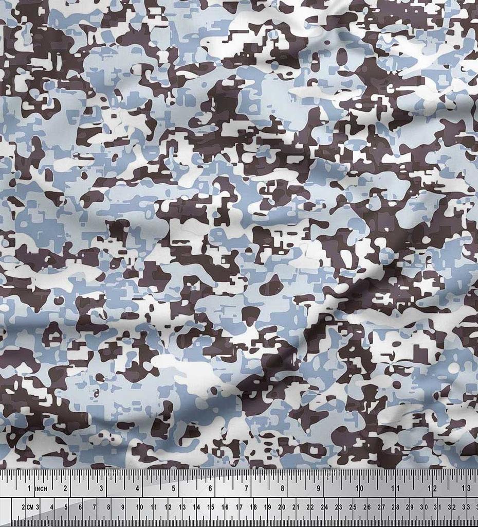 Soimoi Japan Crepe Satin Fabric Two Tone With White Camouflage Print Fabric by the metre 42 Inch