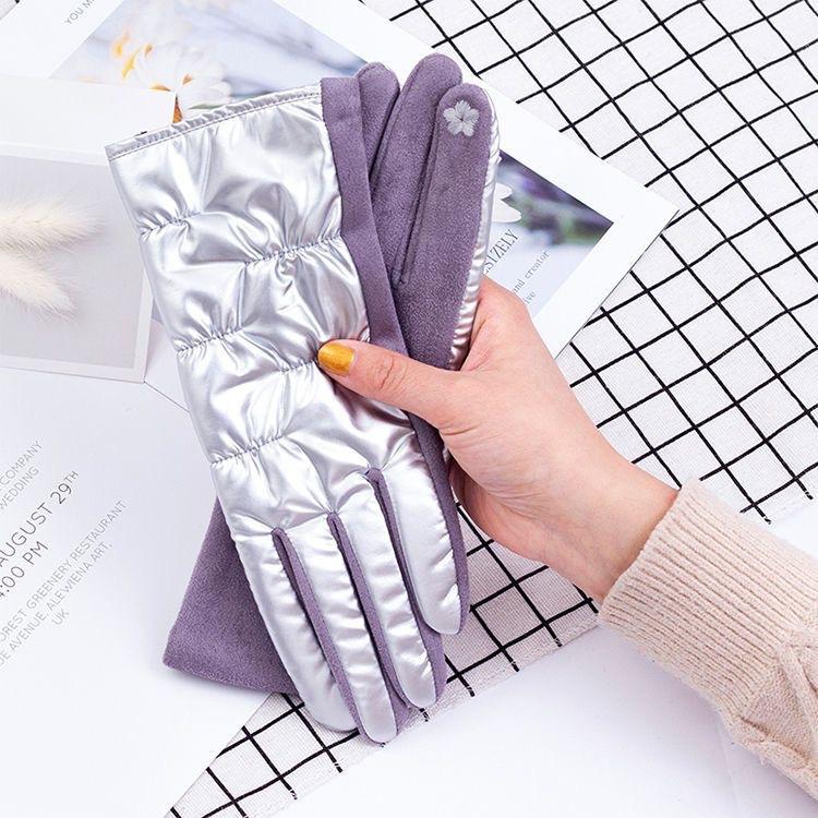 Winter Thickened Ladies Down Cotton Warm Riding Touch Screen Gloves