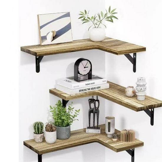 Country-Style Solid Wood Corner Floating Wall Shelf & Organizer