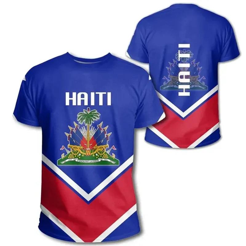 Summer New 3D Printing Caribbean Sea Haiti Flag T Shirt Men Fashion Cool Short Sleeves Women Hawaiian Y2k Tee Shirts Vintage Top