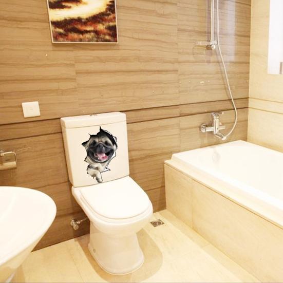 Cute Cat Dog Pattern Toilet Lid Cover Decal Wall Art Sticker Bathroom Home Decor