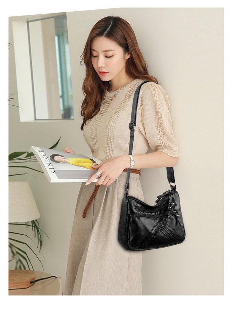 Damen Weiche Leder Schulter Messenger Bag - 2023 Rucksack mit großer Kapazität für Mittelalte und Ältere