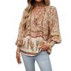 2025 Bohemian V-Neck Lace-Up Long-Sleeve Loose Fit Top for Women