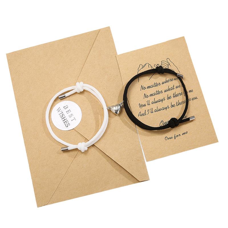 2pcs Simple Alloy Heart-Shaped Magnet Couple Bracelet, Attractive Male And Female Hand Ropes, A Versatile Couple Accessory