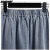 DIMANAF 2024 New Plus Size Jeans Summer Women Basic Elastic Wide Leg Pants Loose Casual Female Blue Trousers Pants 5XL A