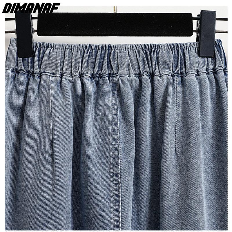 DIMANAF 2024 New Plus Size Jeans Summer Women Basic Elastic Wide Leg Pants Loose Casual Female Blue Trousers Pants 5XL A