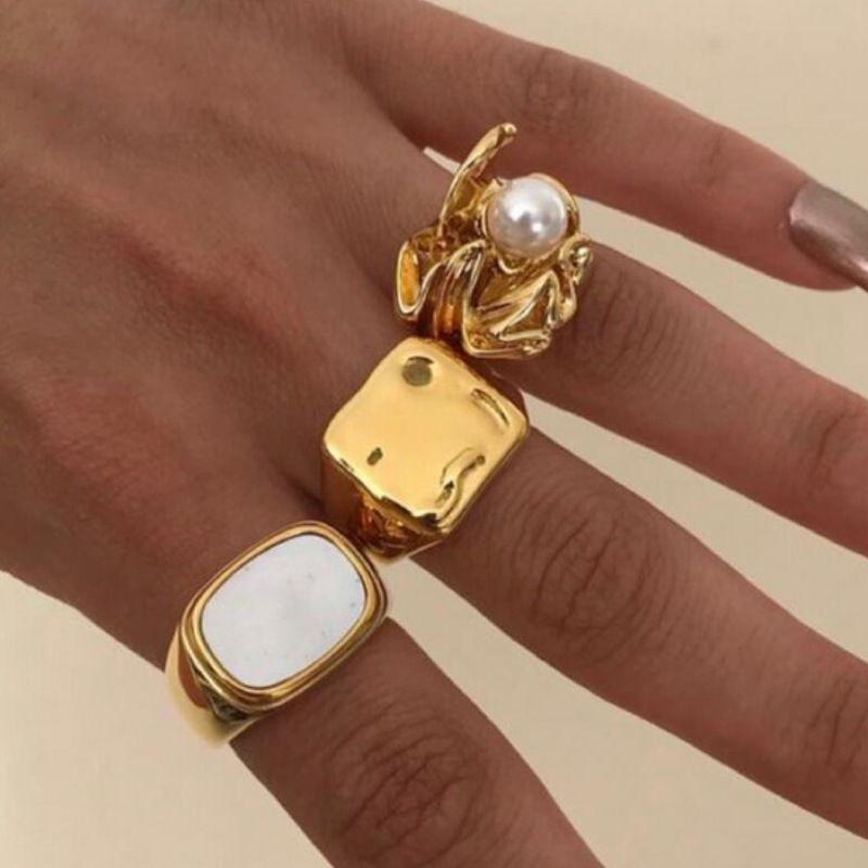 3Pcs/Set Vintage Irregular Imitation Pearl Rings Set for Women Geometric Exaggerated Gold Color Knuckle Joint Ring Party Jewelry
