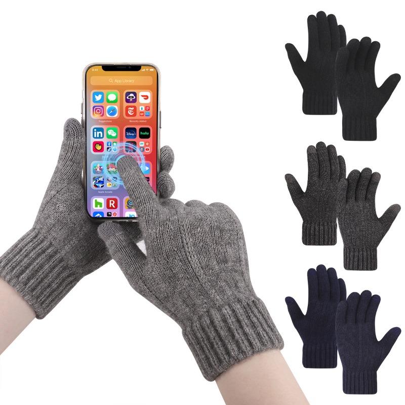 Winter Touch Screen Gloves Men's Finger Warm Piled Thickened Jacquard Wool Half Finger Knitted Gloves