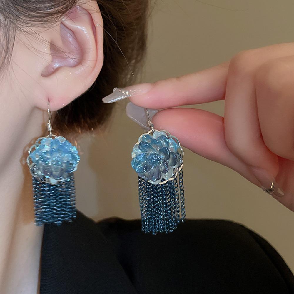 

Серьги с бахромой в виде цветка Серебряная игла, Маленькие свежие серьги с темпераментом, Изысканные серьги для женщин