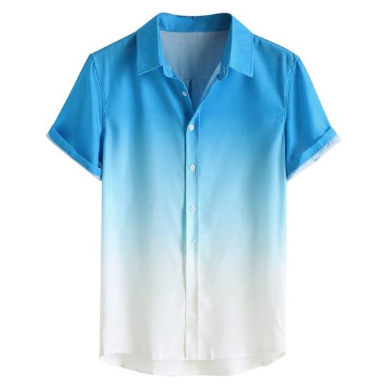 Stylish Men Short Sleeve Turn Down Collar Gradient Color Print Buttons Shirt