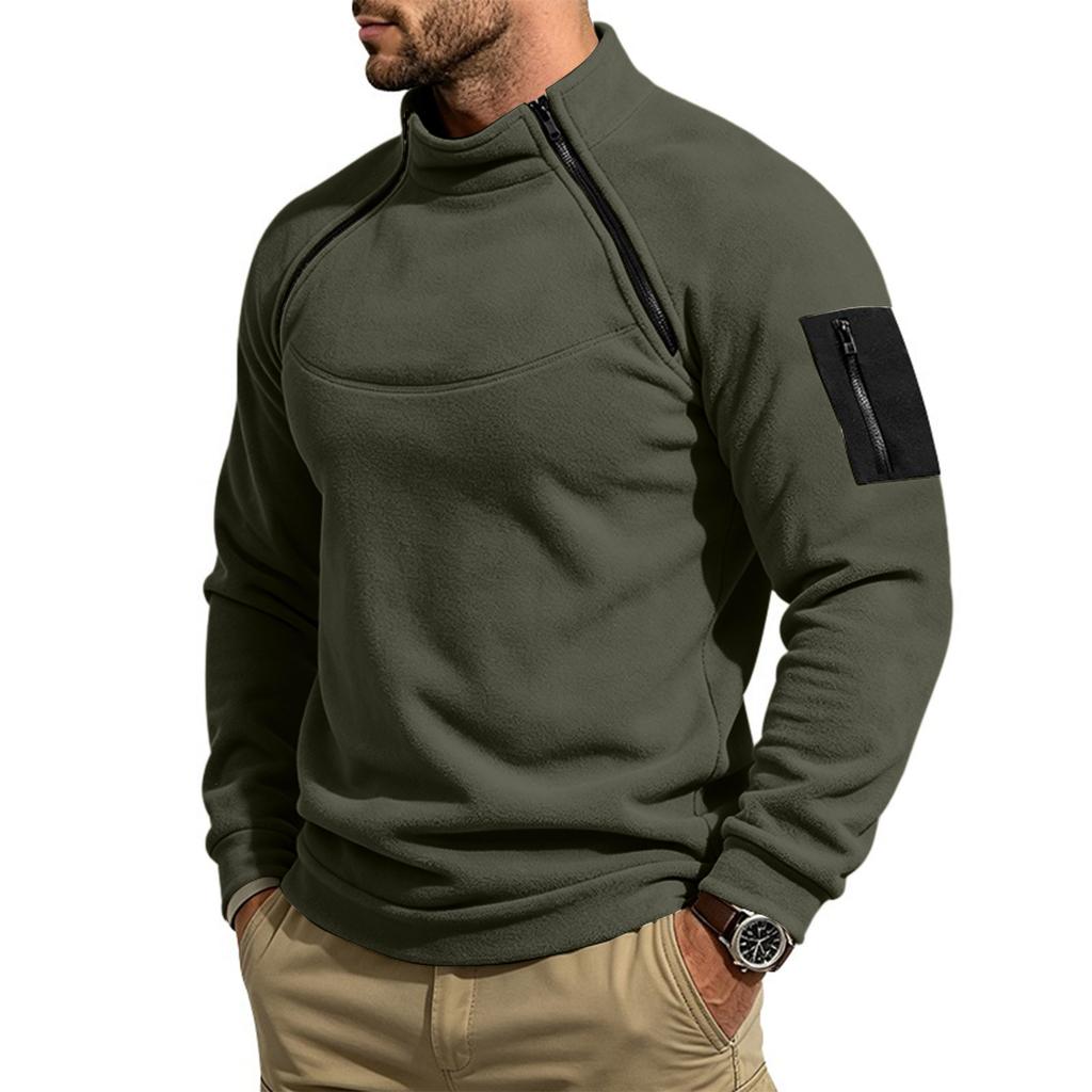 Men's Jacket Half Zip Pullover with Stand Collar for Outdoor Winter Warm