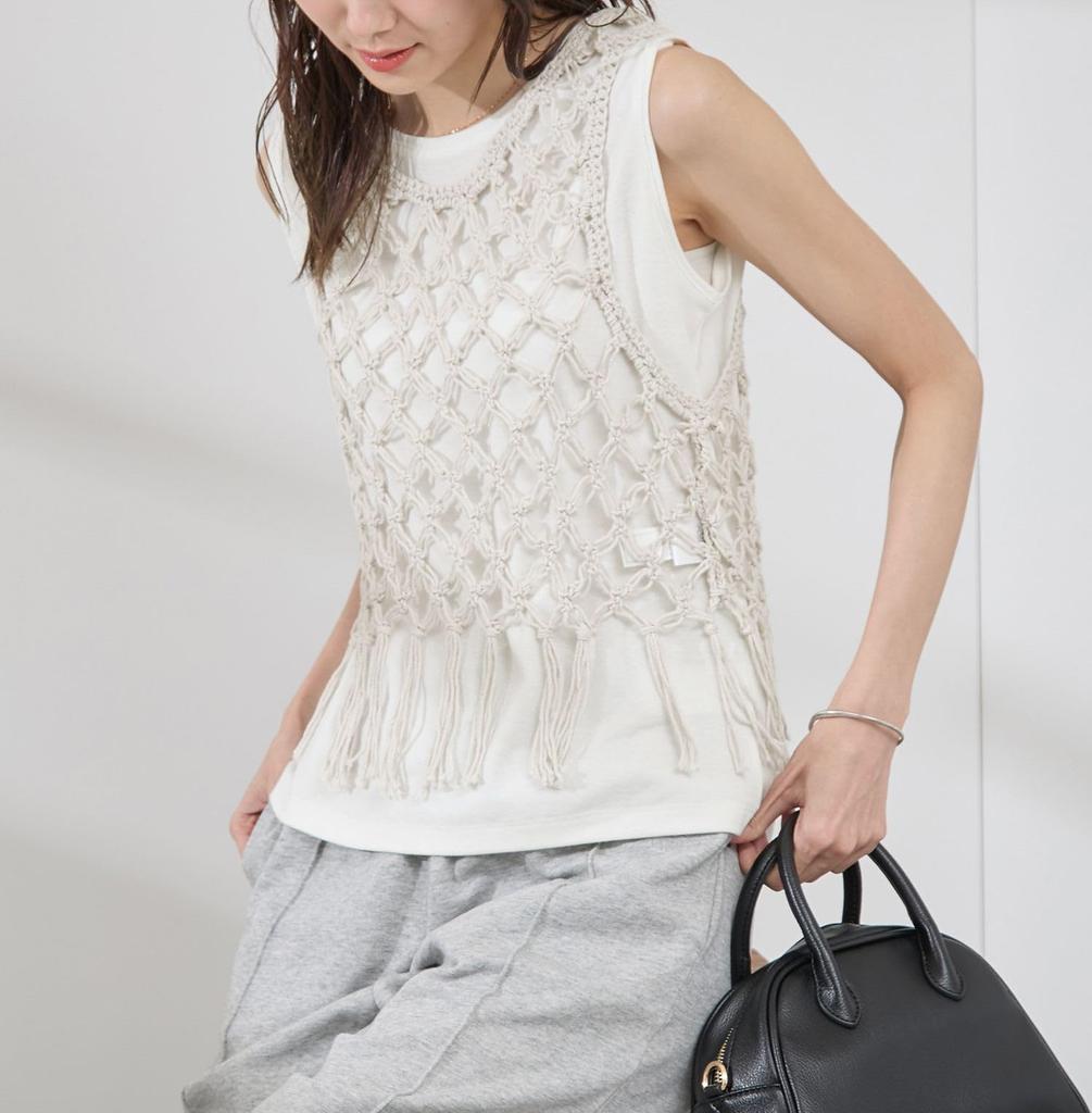 ROPE PICNIC Crocheted Bustier and Tank Top Natural Color Set, Women's, (16)