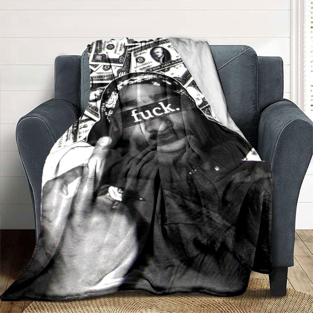 1pc 2Pac Hip Hop Blanket Soft Lightweight All Season Multi Purpose Throw for Sofa, Bed, Office & Picnics, French Style with Iconic Album Art & Quotes