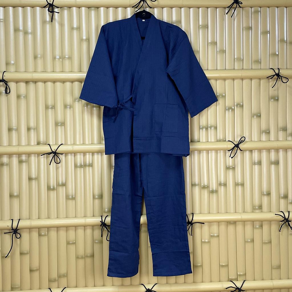 [momoten] 100% Cotton Soft Samue Pajamas for Men and Women, Blue, Size L