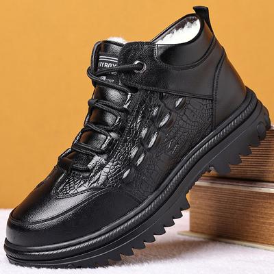 Wool Snow Cotton Shoes High-top Velvet Leather Shoes Middle-aged Men's Shoes Large Size Thickened Winter Shoes Thick Sole Warm Winter Non-slip