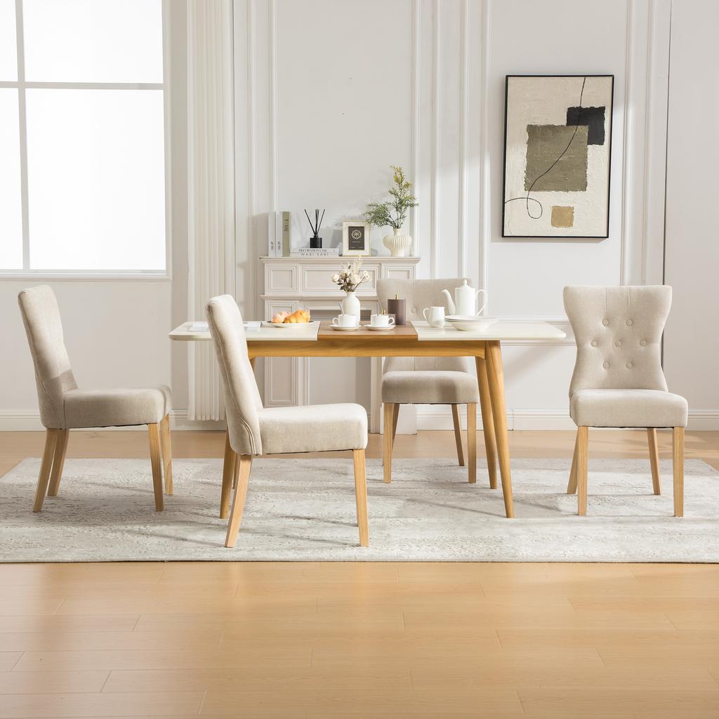 Modern upholstered dining chairs made of solid wood with chenille fabric cover, with wood legs and rivet decoration. 2 pieces per carton.-Beige