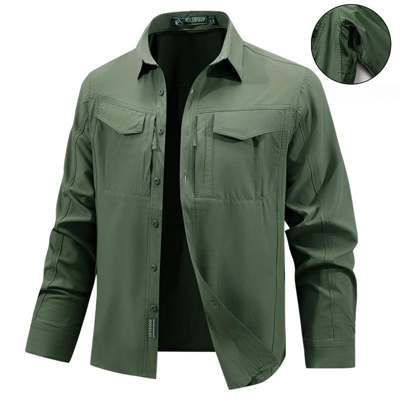 Men Tactical Shirt Men Quick Dry Long Sleeve Cargo Shirts Outdoor Casual Breathable Multi-pocket Hiking Fishing Work Shirt