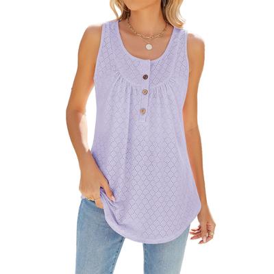 Women's Tank Summer Solid Color Crew-neck Button-down Sleeveless Top Casual T Shirts