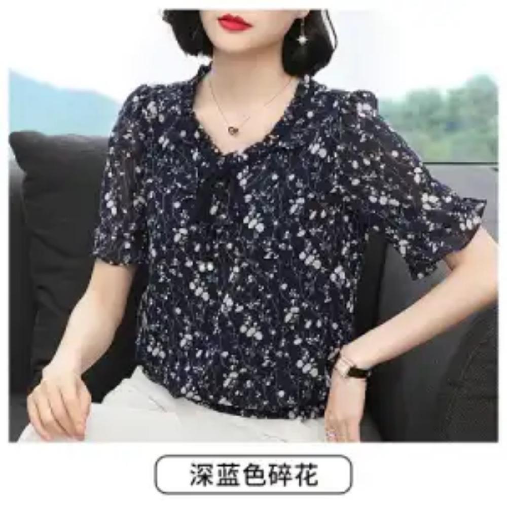 Chiffonbluse für Damen mit floralen 7/4-Ärmeln, Allround-Passform, locker