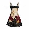 Women Plus Size Spaghetti Strap Off Shoulder Dress Elegant Wine Glass Golden Marble Leaf Art Print Swing Dress