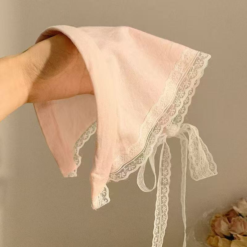 Idyllic lace headband new blast furnace top triangle scarf headband French retro plaid sweet and cute headscarf