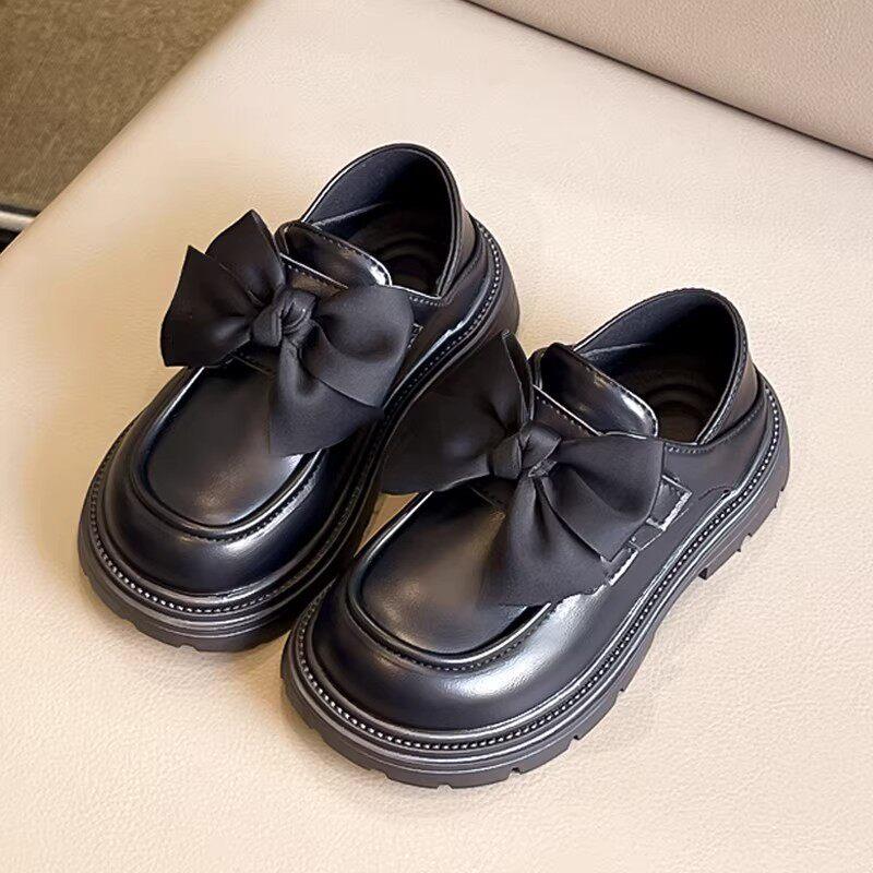 Girls Black Princess Leather Loafers Kids Soft Sole Flat Shoes Children Dress Shoes for Performance School
