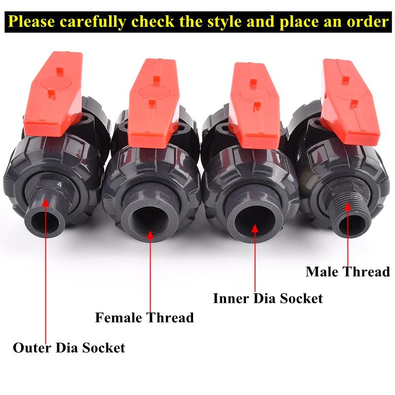 Grey 1/2 Inch~1 Inch Female Male Thread Union Ball Valve Garden Irrigation 20mm~32mm PVC Pipe Socket Water Control Valve
